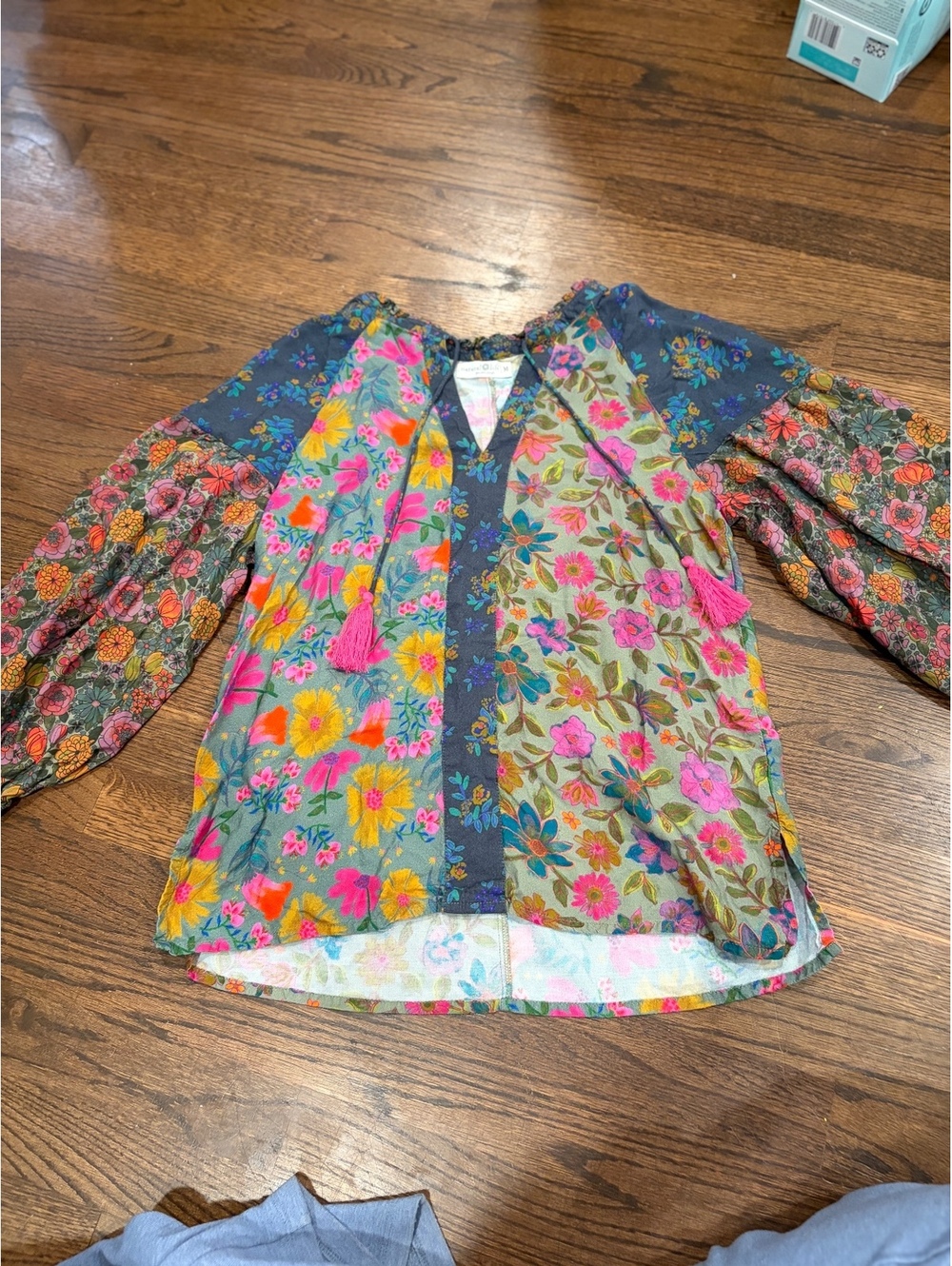 Natural Life Floral Patchwork boho hippie fairy Bohemian Blouse with Tassels